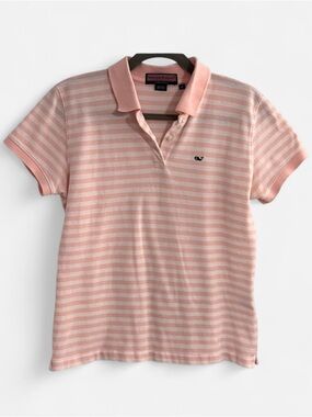 Vineyard Vines Pastel Pink & White Striped Preppy Polo Shirt 100% Cotton
